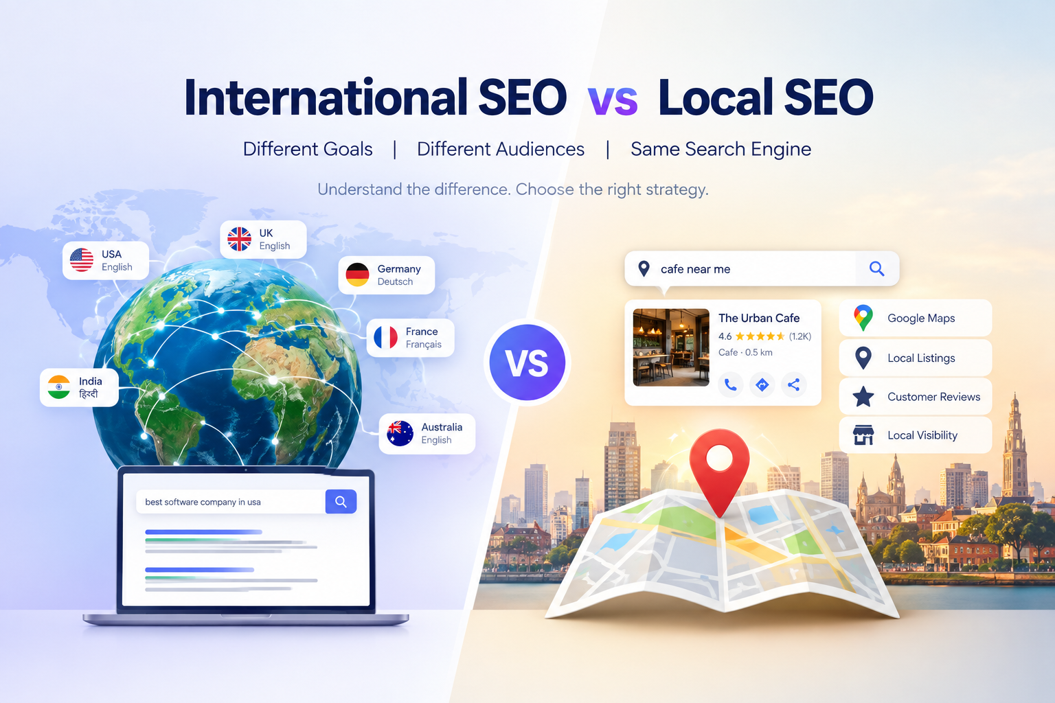 Read more about the article International SEO vs Local SEO: What’s the Difference and Which One Does Your Business Need?